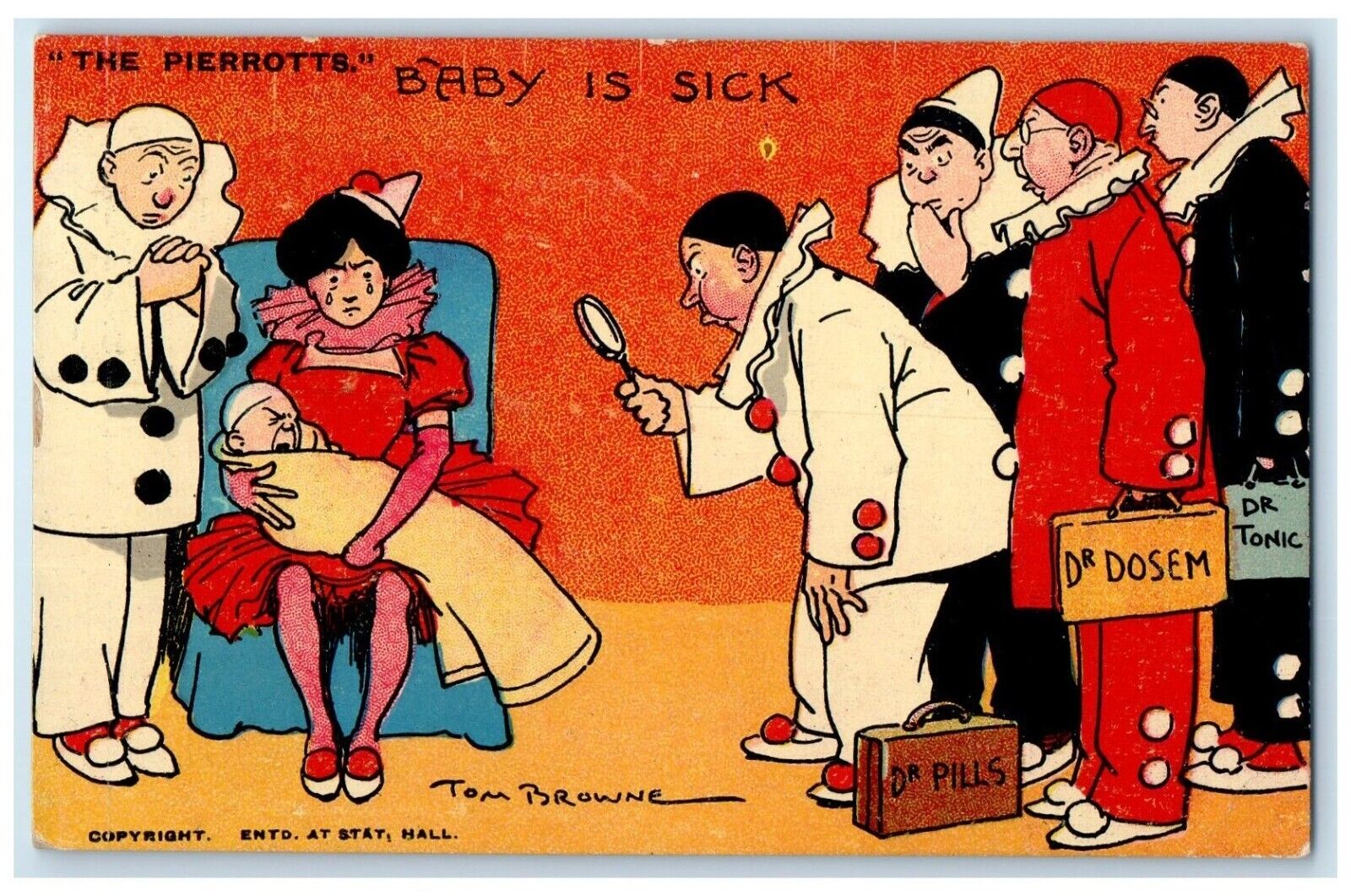 1908 The Clown Pierrots Baby Is Sick West Point Illinois IL Antique Postcard