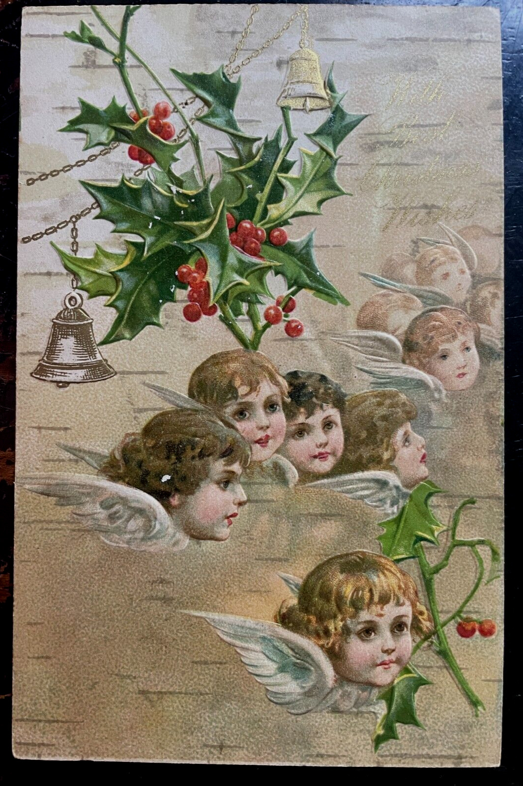 Vintage Victorian Postcard 1910 With Best Christmas Wishes - Adorable Angels