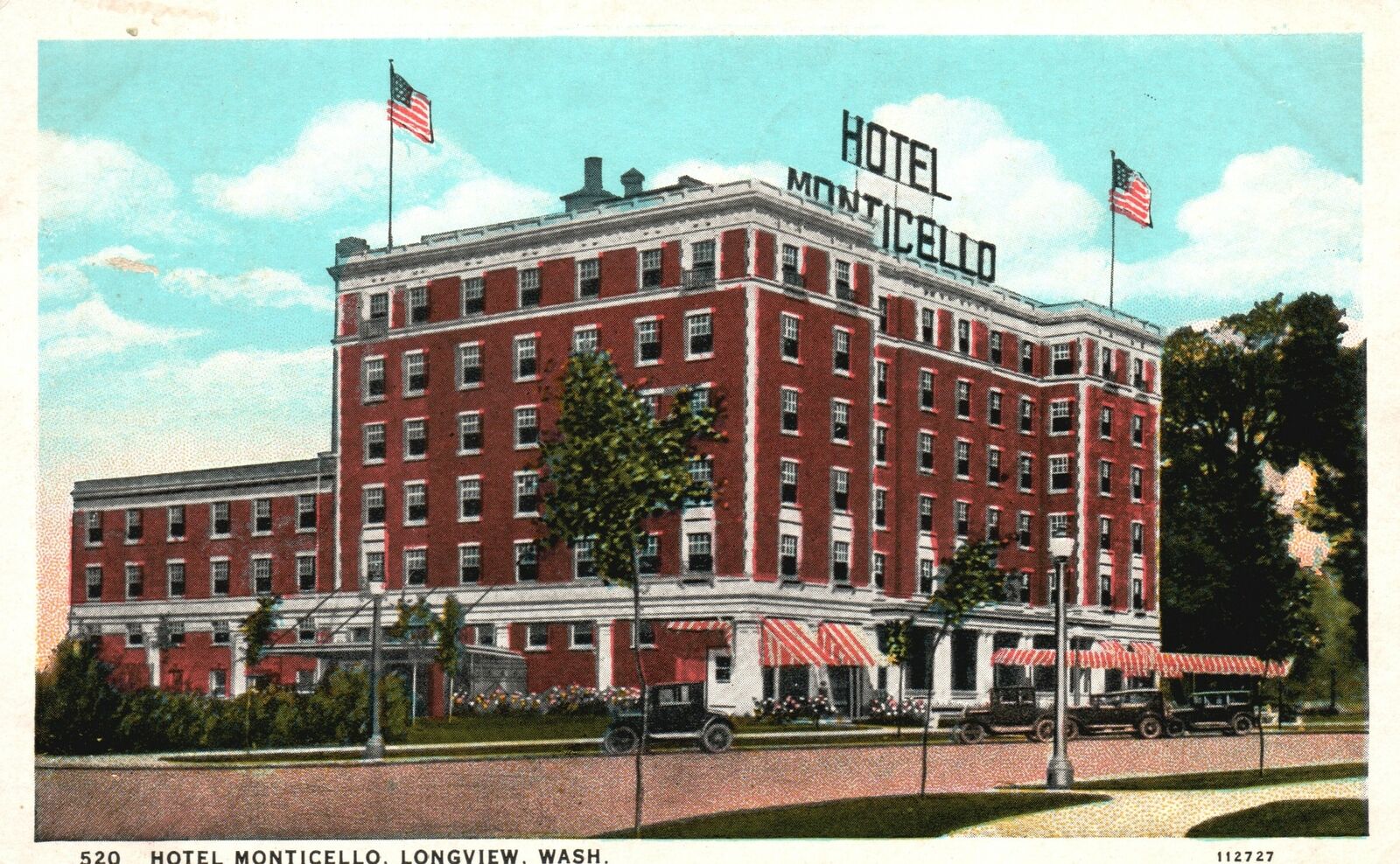 Vintage Postcard 1920\'s Hotel Monticello Landmark Building Longview Washington