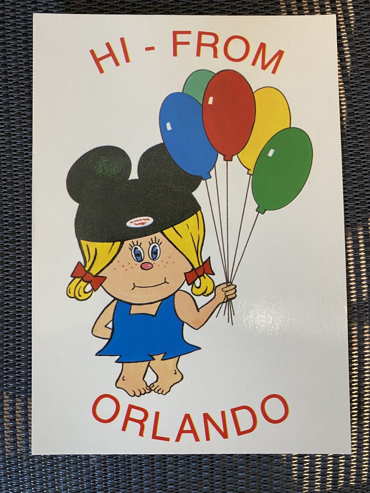 Hi From Orlando Florida USA Girl with Balloons Vintage Unused Postcard