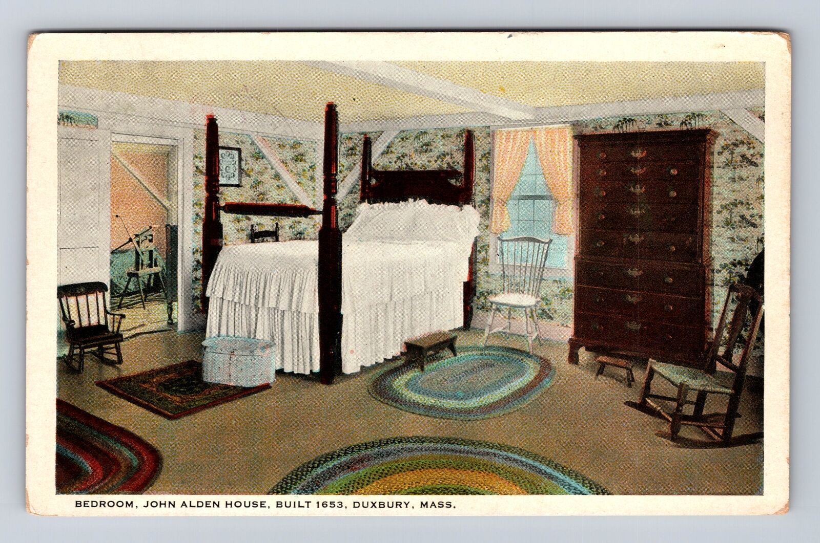 Duxbury MA-Massachusetts, Bedroom, John Alden House, Vintage c1924 Postcard