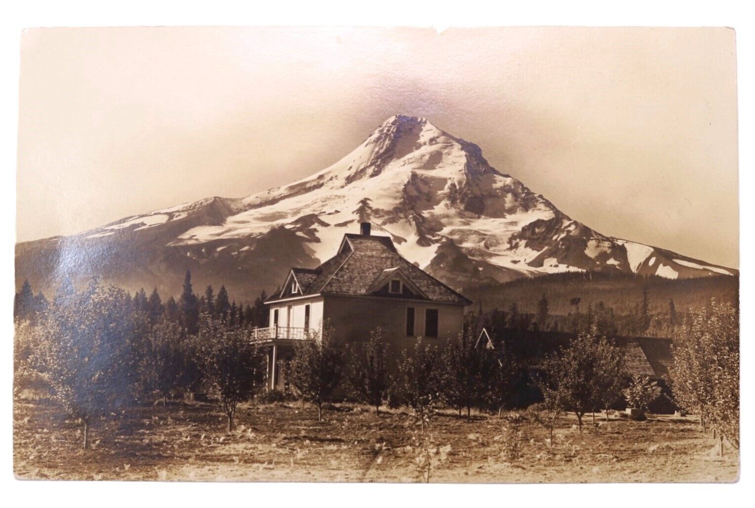 1915 RPPC Beautiful View of Mt Hood - McIsaac Ranch & Home - Parkdale, Oregon