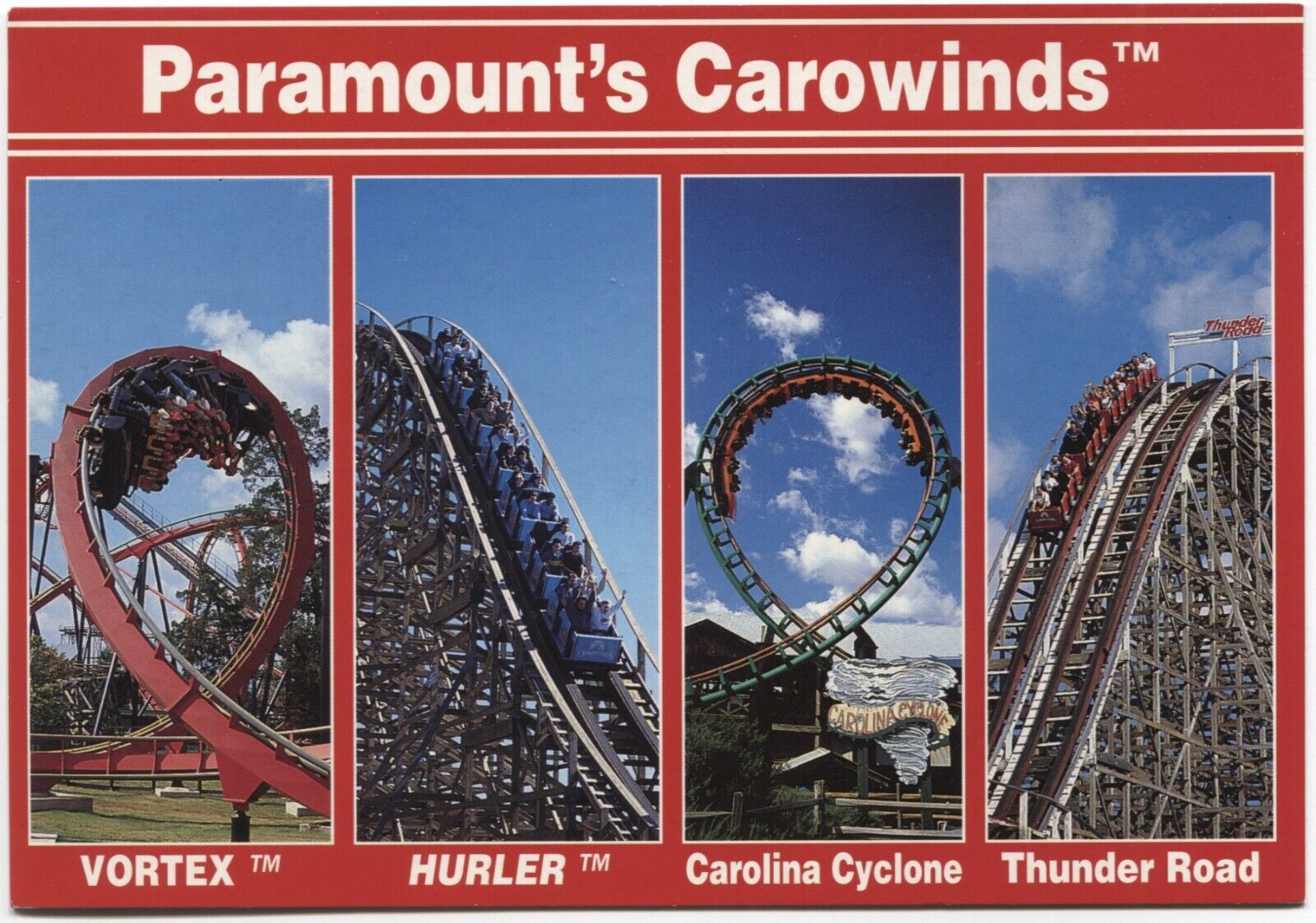 Postcard Chrome Amusement Park Paramount's Carowinds Charlotte NC Roller Coaster