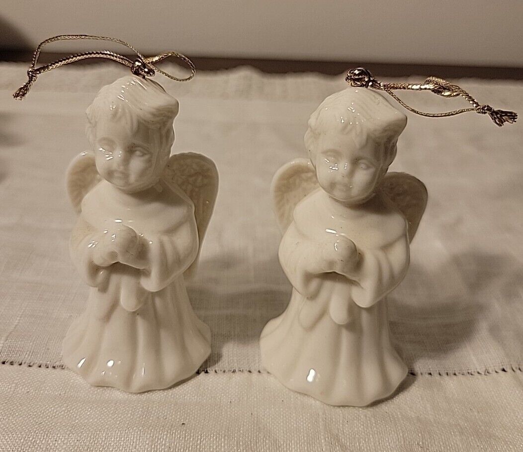 Two Vintage Porcelain Angels ~ Christmas Ornaments Beautiful