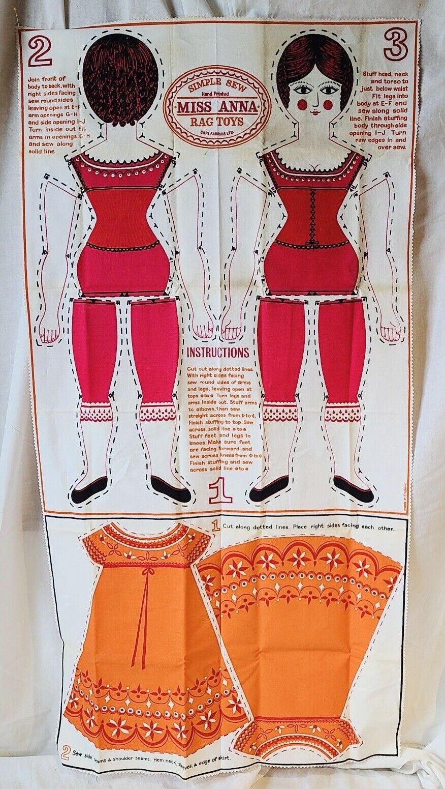 Simple Sew VTG 60's Sari Fabrics England WILCOX MISS ANNA Ragdoll Cotton Panel