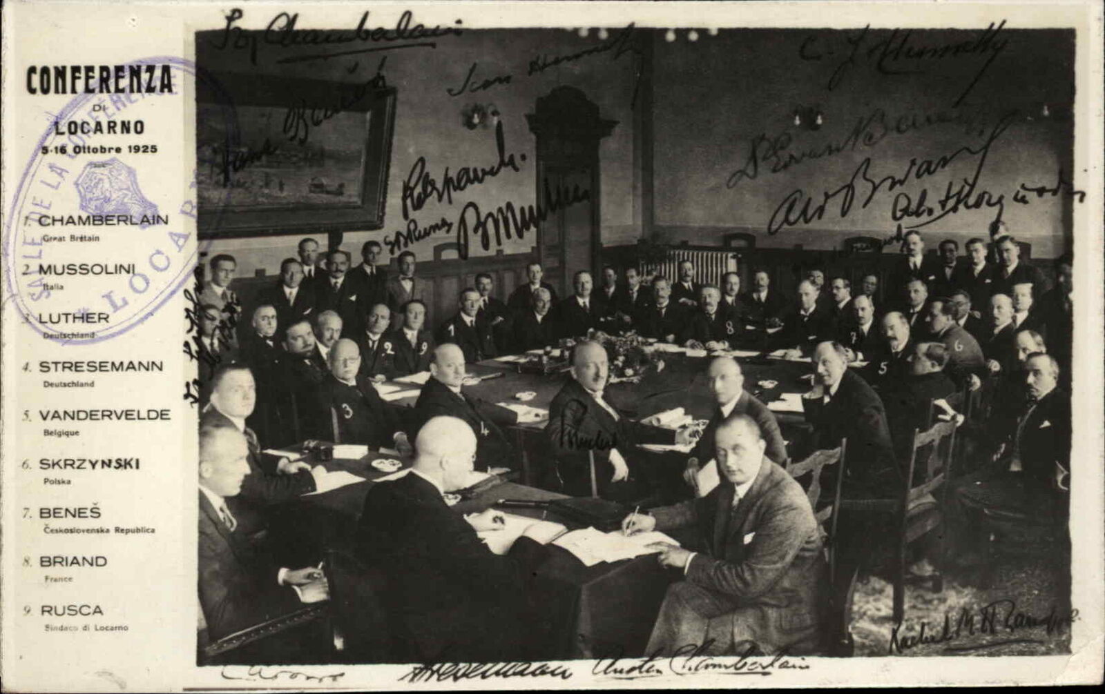 Locarno 1925 Peace Conference Mussolini et al c1925 Real Photo Postcard