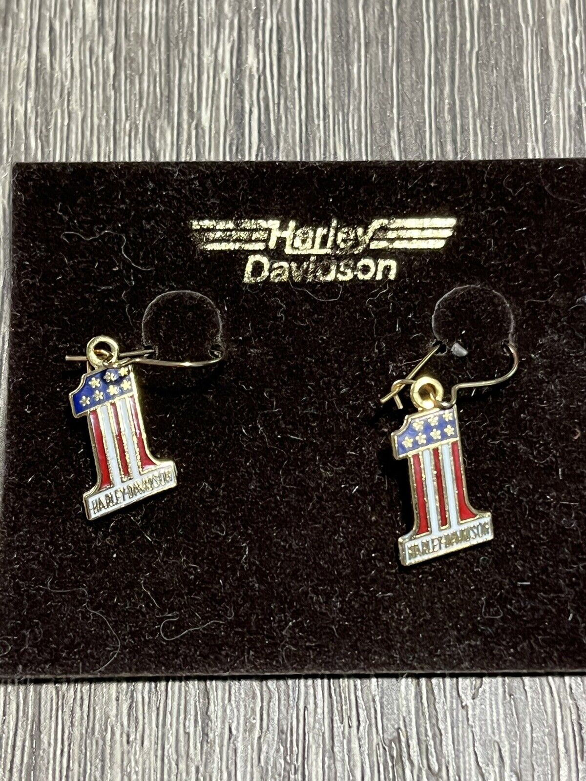 RARE NOS HARLEY DAVIDSON #1 Earrings Gold toned Stamped Jewelry 1 One Stars USA