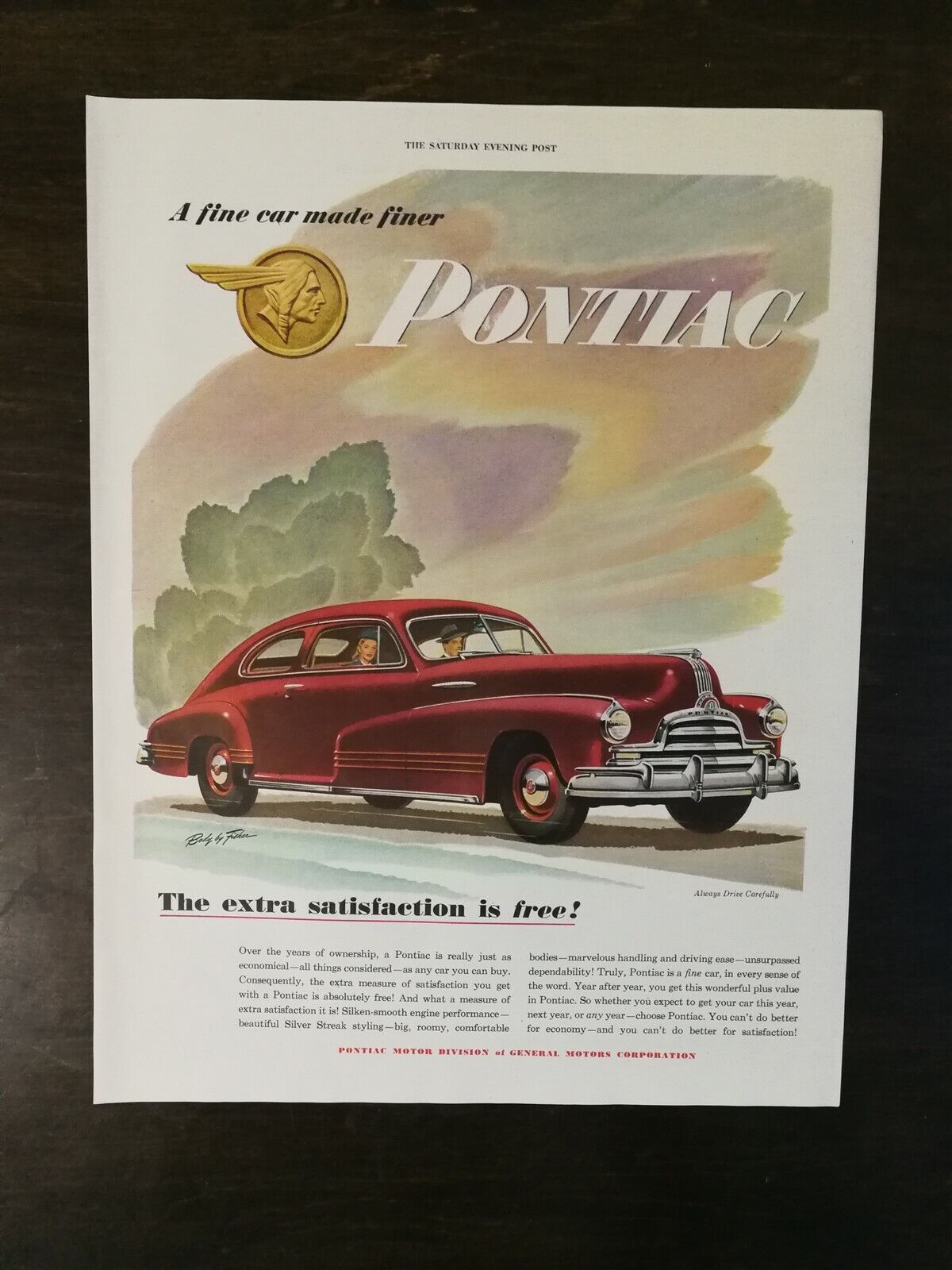 Vintage 1947 Pontiac Body by Fisher Full Page Original Color Ad A1