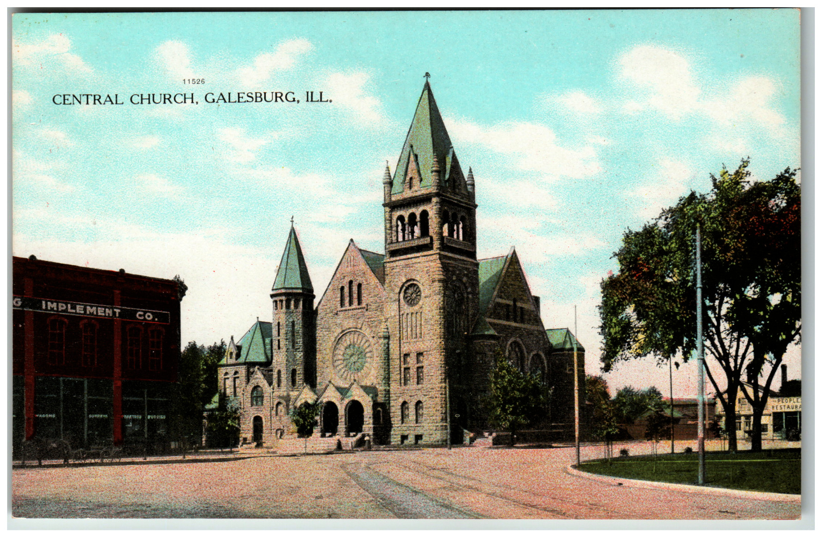 Postcard Vintage Central Church Galesburg, IL