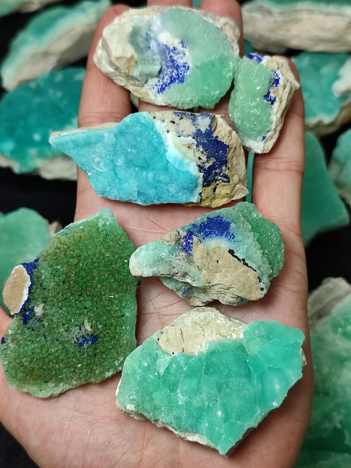 15-kg Green & Blue Aragonite Specimens Combined With Azurite(300-pcs)-Helmand.