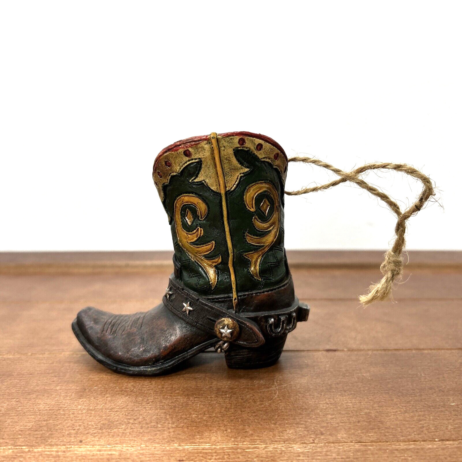 Vintage Christmas Hand-Painted Resin Cowboy Boots Country Hanging Ornament