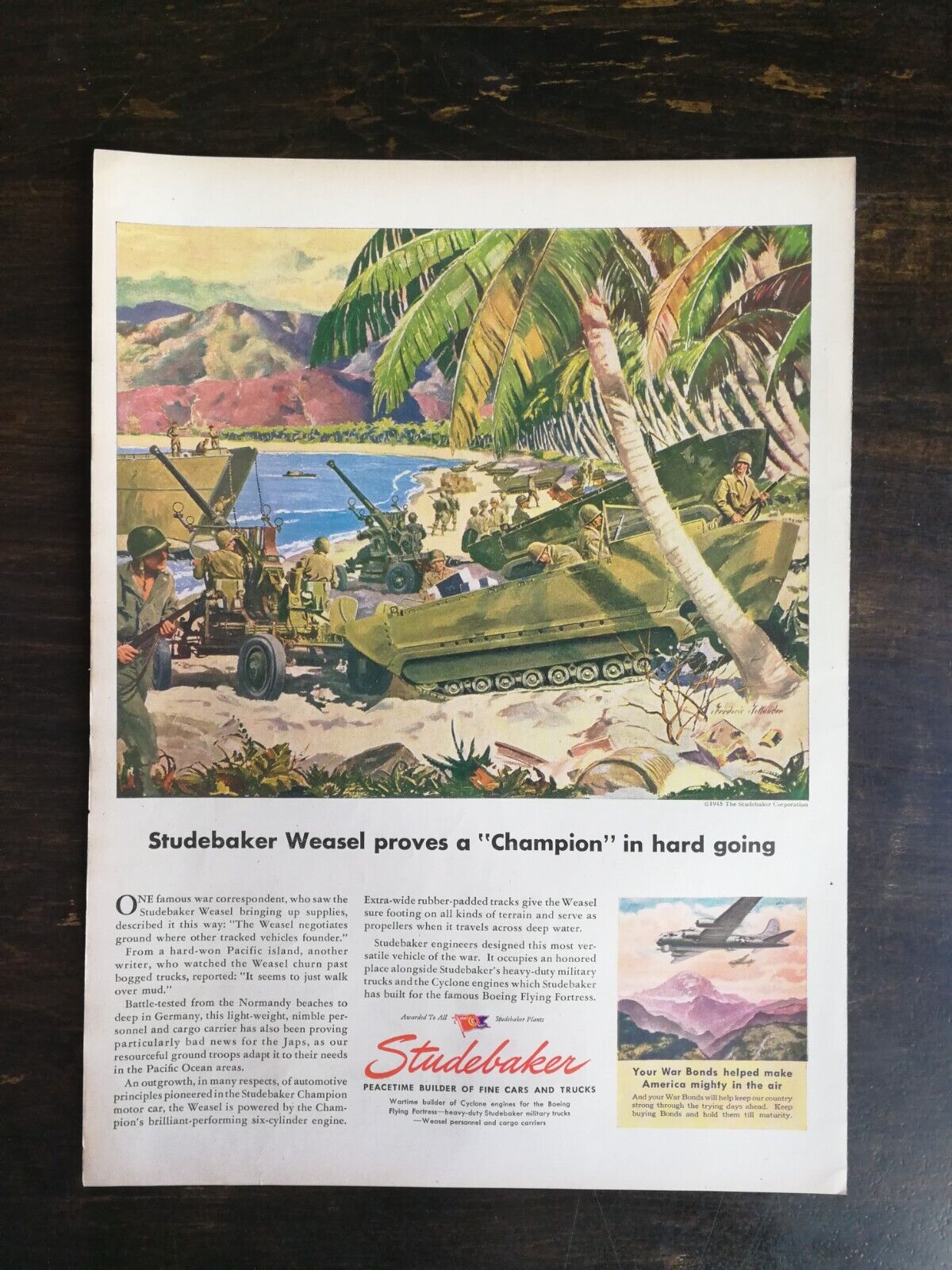 Vintage 1945 Studebaker M29 Weasel WWII Vehicle Full Page Original Ad 324