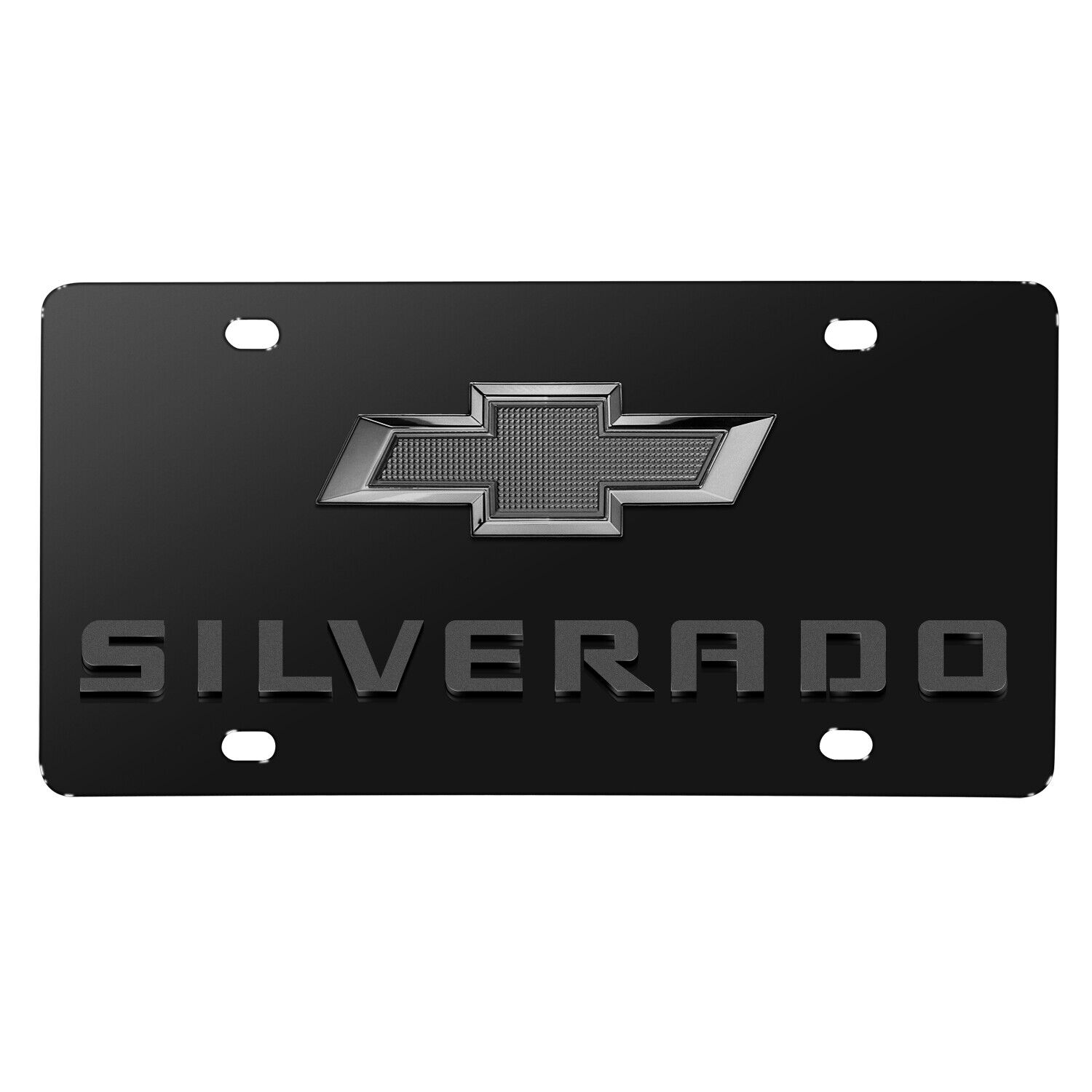 Chevrolet Silverado 3D Dark Gray Dual Logo Black Stainless Steel License Plate