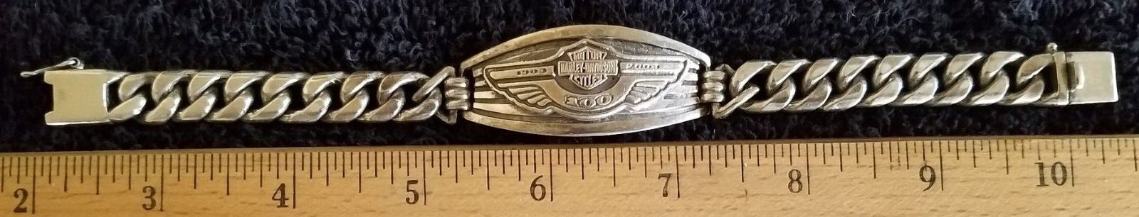 Rare Vintage Harley-Davidson 100th Anniversary Men\'s Sterling Silver Bracelet