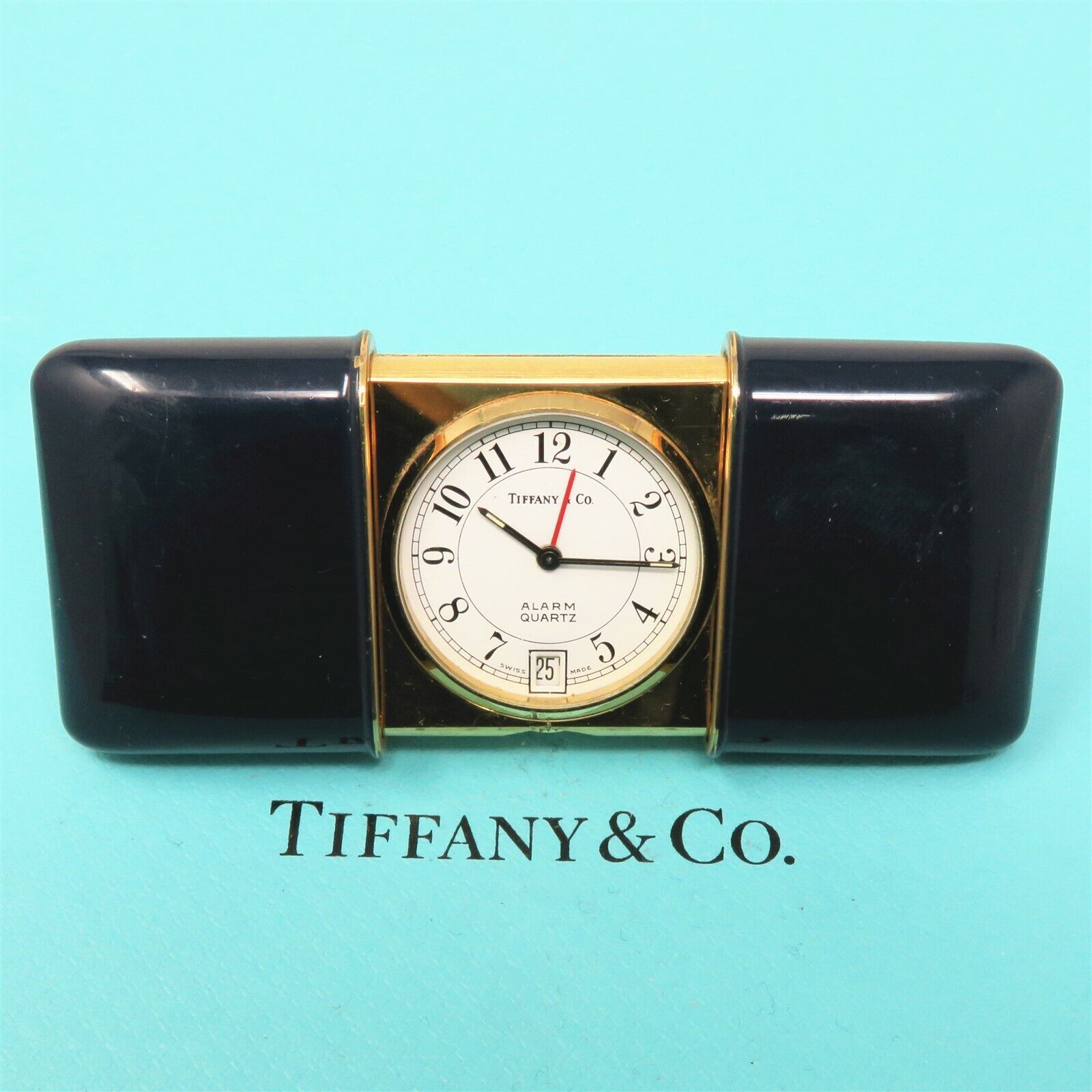 NYJEWEL Vintage Tiffany & Co Blue Enamel Travel Watch Clock Rare