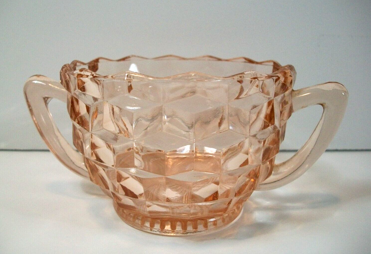 Vintage Jeanette ~ Pink Depression Glass ~ Sugar Bowl ~ Cubist/Block Pattern