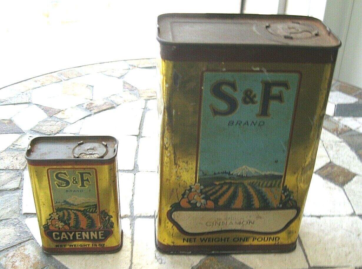 EXTREMELY RARE HUGE 1 Lb. S & F Cinnamon SPICE TIN CAN All Metal CALIFORNIA