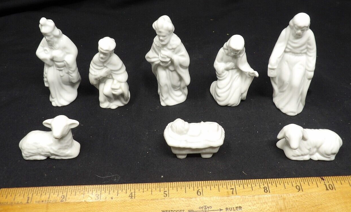 Vintage Ceramic 8Pc Set of Christmas Nativity Manger Scene Figurines Tallest 4\