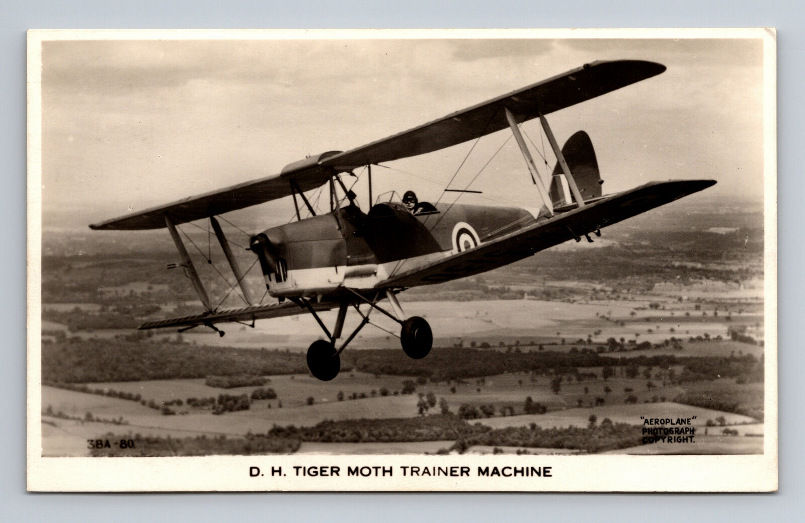 RPPC RAF DH Tiger Moth Trainer Biplane Aeroplane Photograph VALENTINE'S Postcard