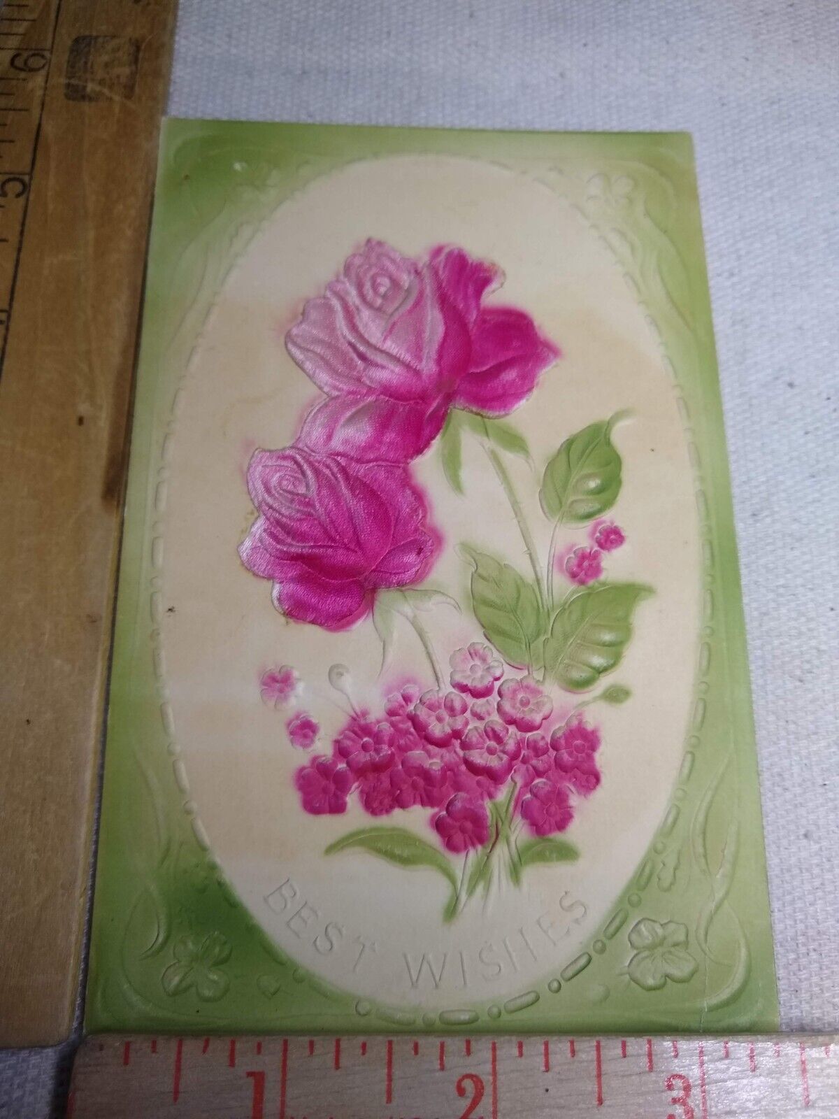 Postcard - Embossed Flower Print - Greeting Card - Best Wishes