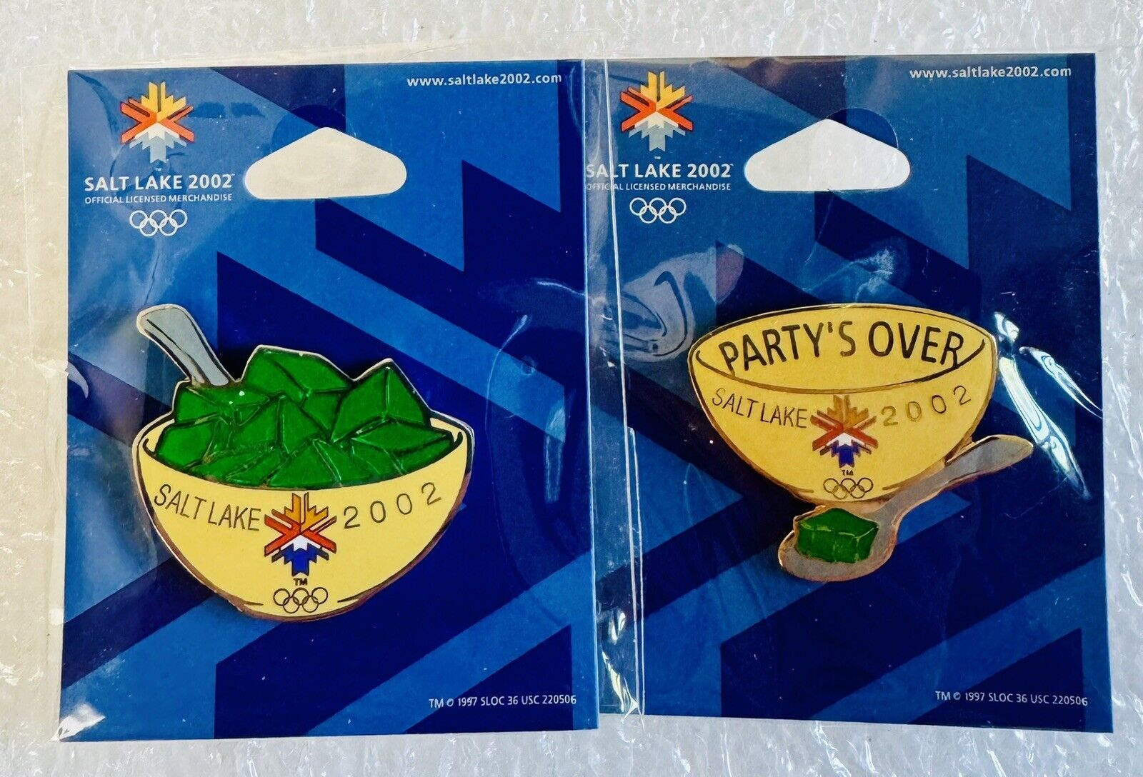 2002 SLC Salt Lake City Olympic Games Pin LOT ~ Green JELLO & Empty Party’s Over