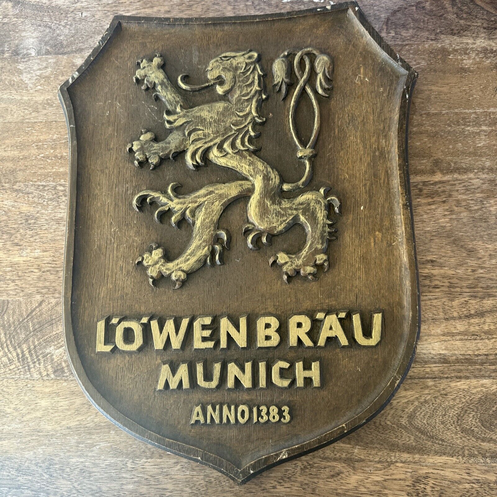 Vintage Lowenbrau Munich Anno 1383 Fibreglass Beer Sign