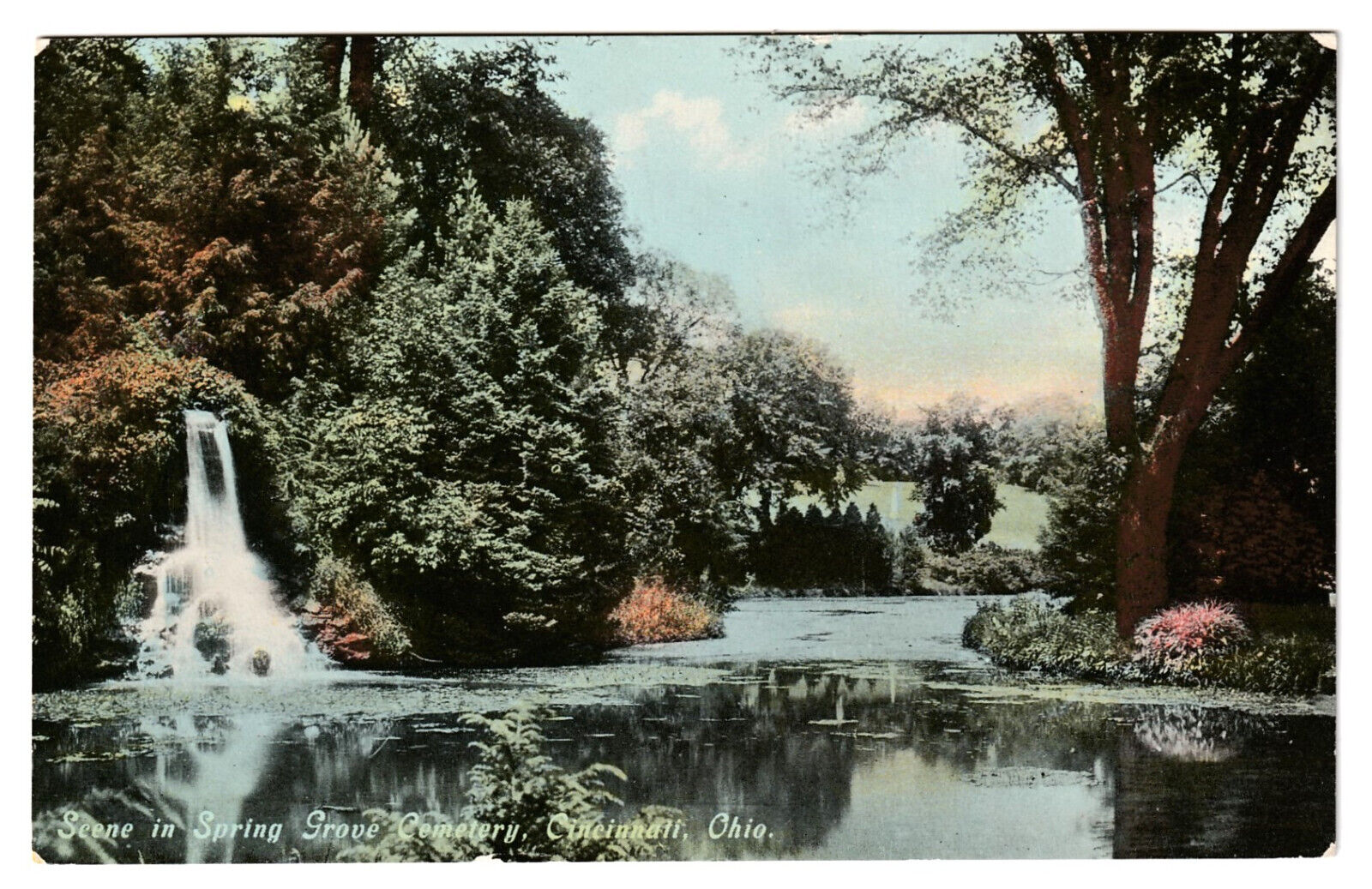 Cincinnati Ohio SPRING GROVE CEMETERY Waterfall Vintage Postcard Landscape Scene
