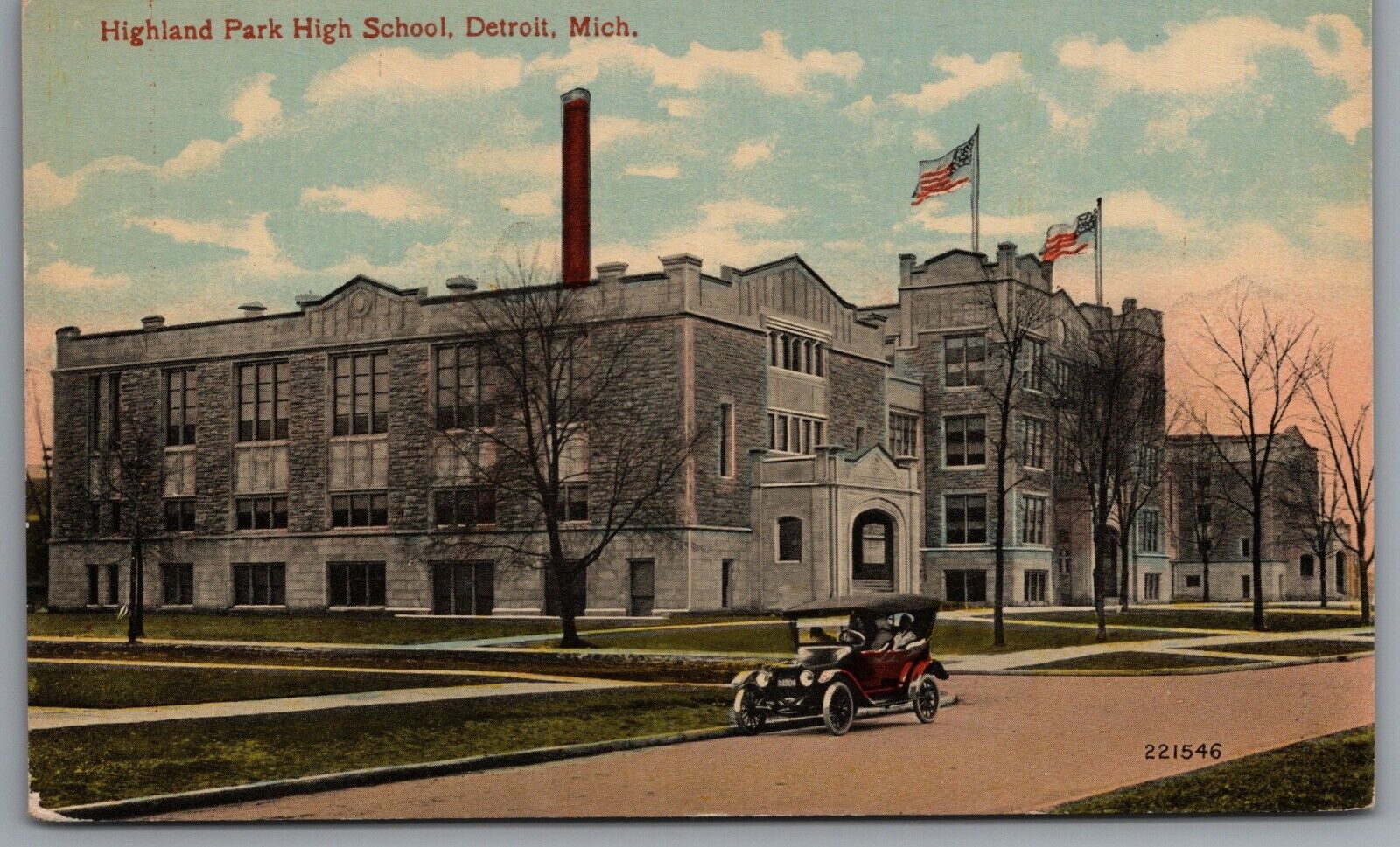Highland Park MI c1910s Highland Park High School Defunct Postcard