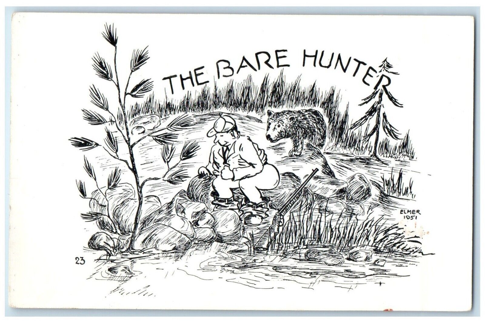 c1910's The Bare Hunter Gun Sat On A Rock Elmer Unposted Antique Postcard