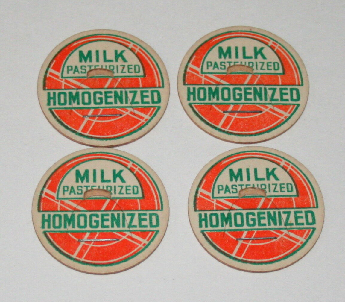 4 Generic Homogenized Pasteurized Dairy Farm Orange Milk Bottle Cap NOS 1950s