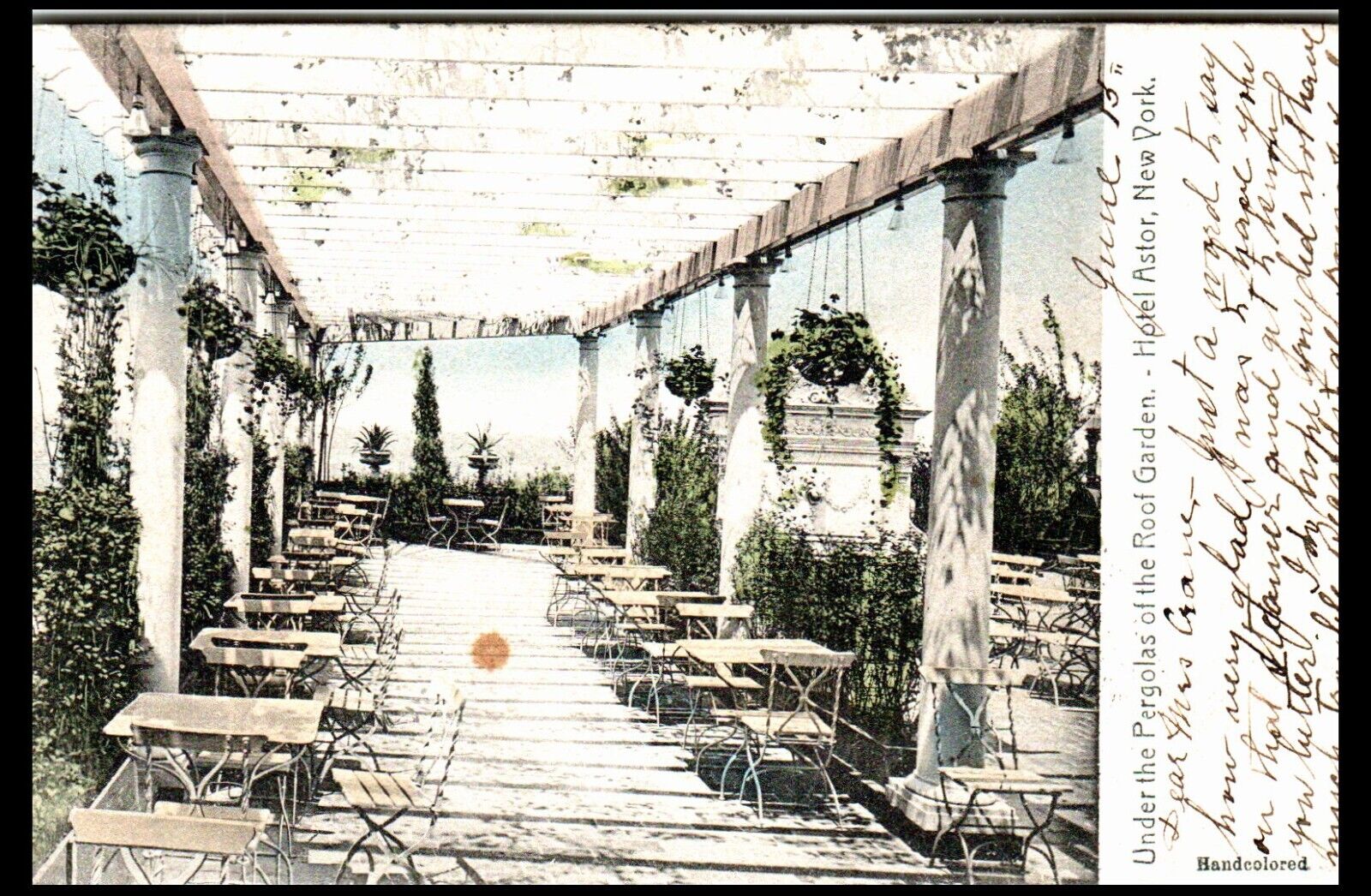 Early Postcard c1907 New York NY Under the Pergolas of Roof Garden Hotel Astor