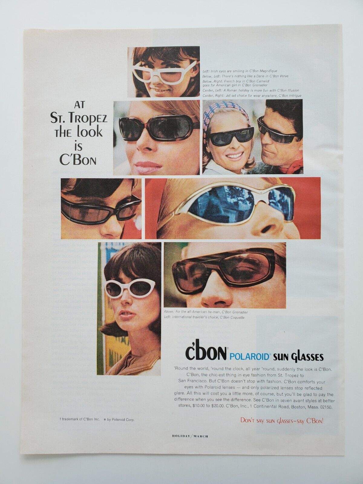 Polaroid c\'bon Sunglasses St. Tropez Fashion Models 1965 Vintage Print Ad