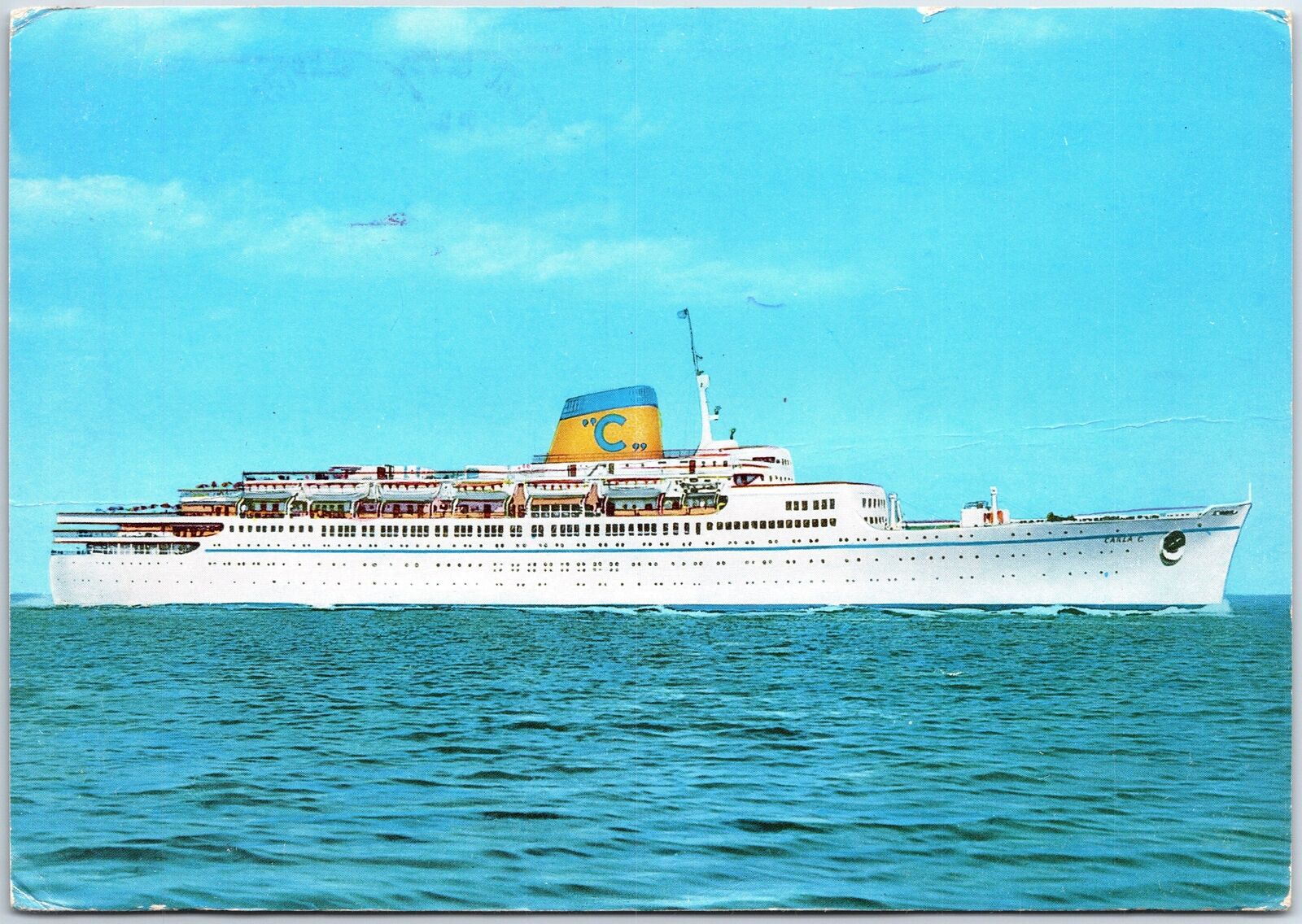 VINTAGE CONTINENTAL SIZE POSTCARD T/S CARLA C OF THE COSTA SHIPPING COMPANY 1973