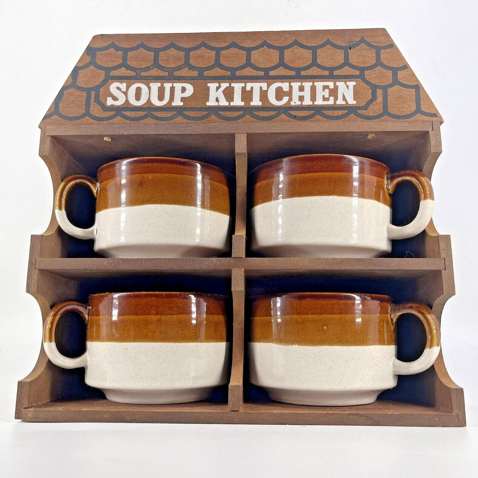 Vintage Soup Kitchen Set Wall Mounted Mug Holder Stoneware Cottage Granny Core 4