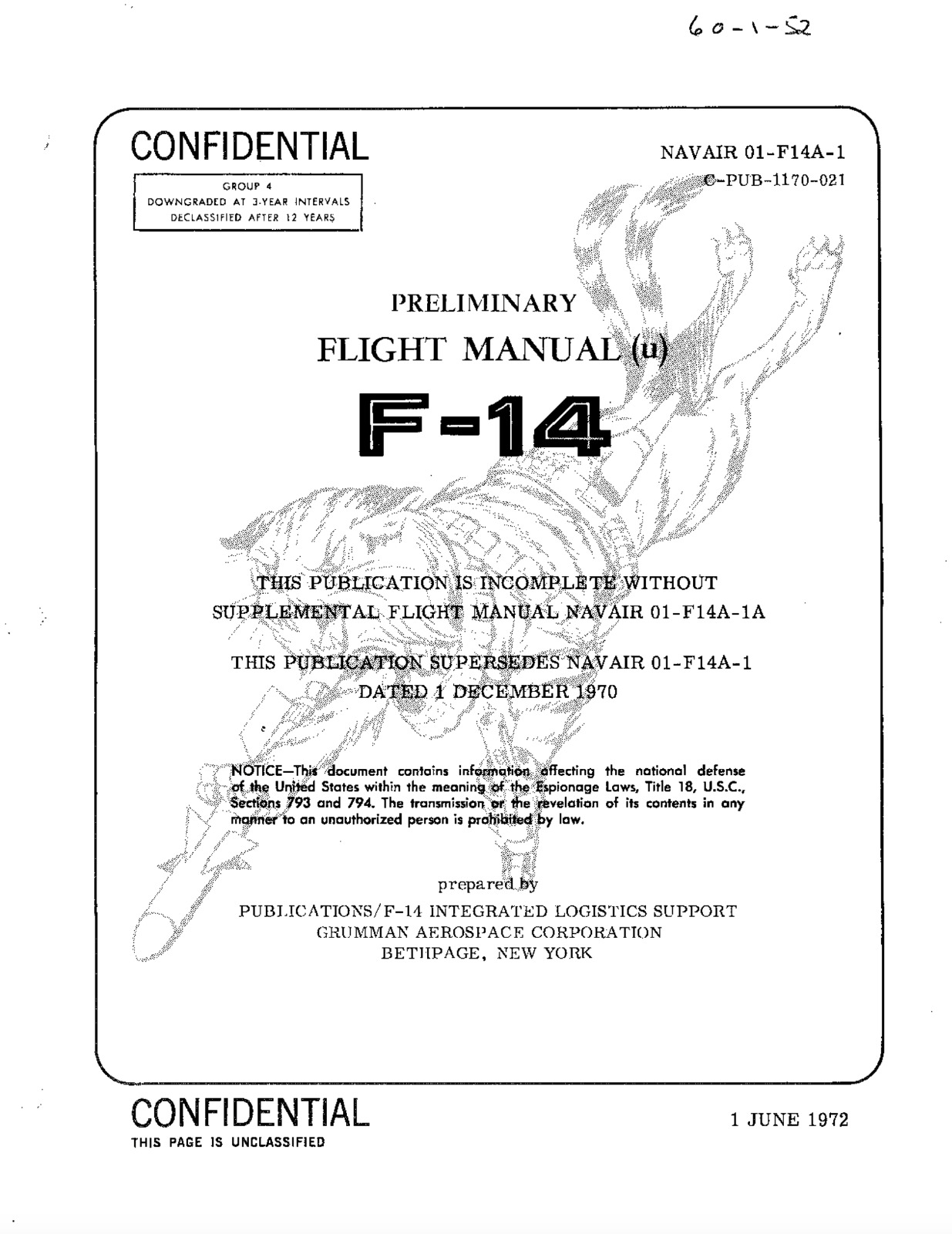 458 Page June 1972 F-14 TOMCAT NAVAIR 01-F14A-1 Preliminary Flight Manual on CD