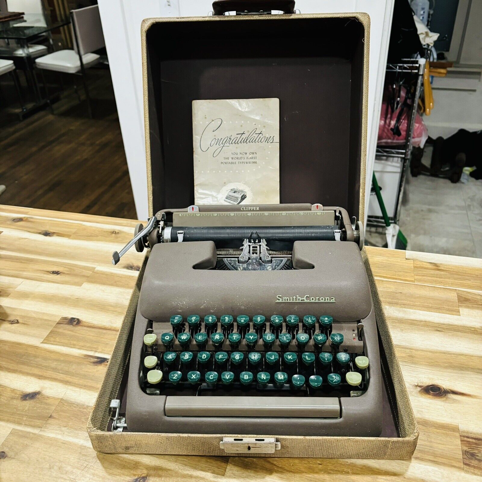 1950s Vintage Smith-Corona Clipper Portable Typewriter Working w/ Case & Manual