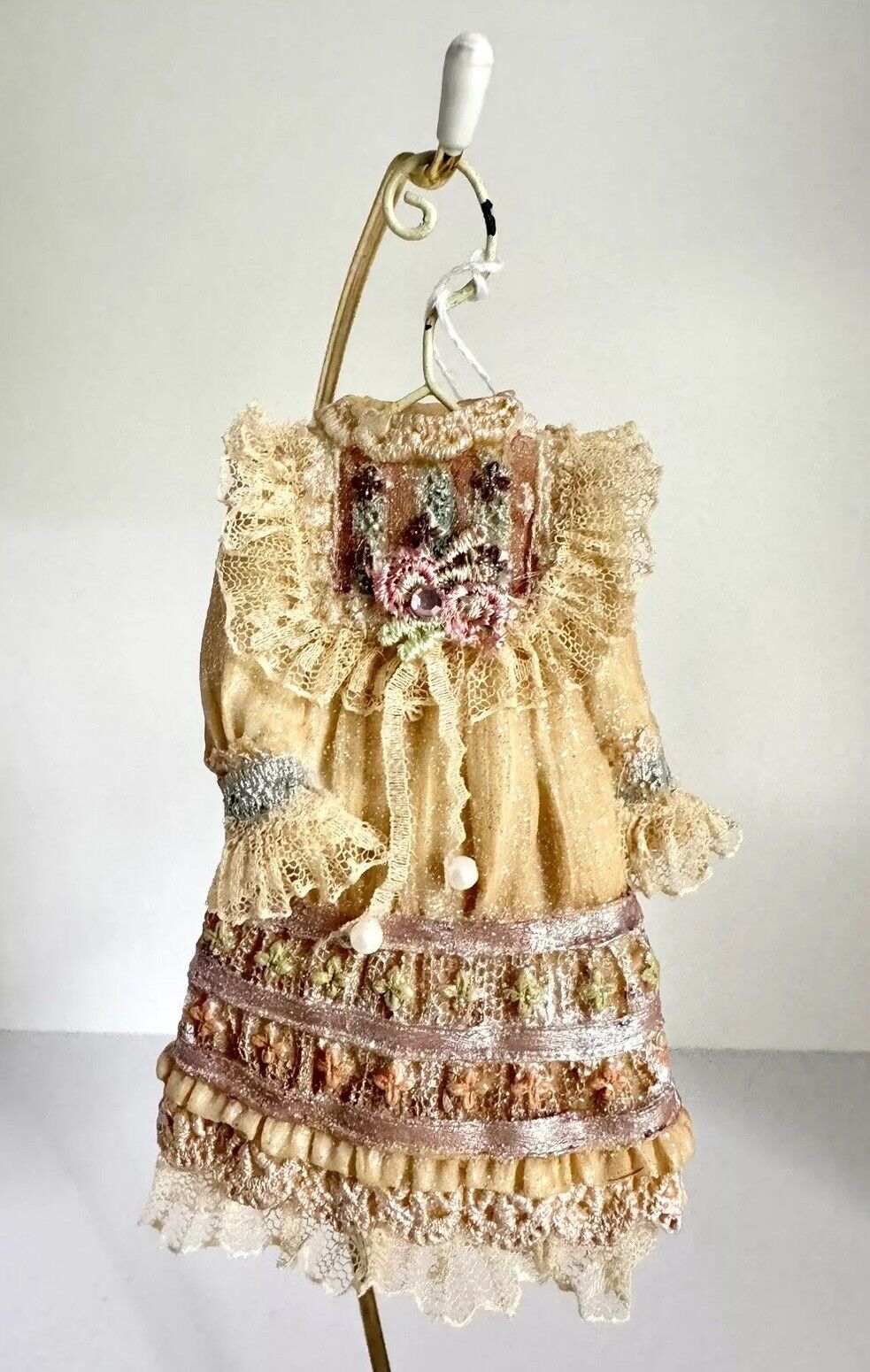 VTG Victorian Embellished Gold Dress On Bust Pink Lace Resin Christmas Ornament