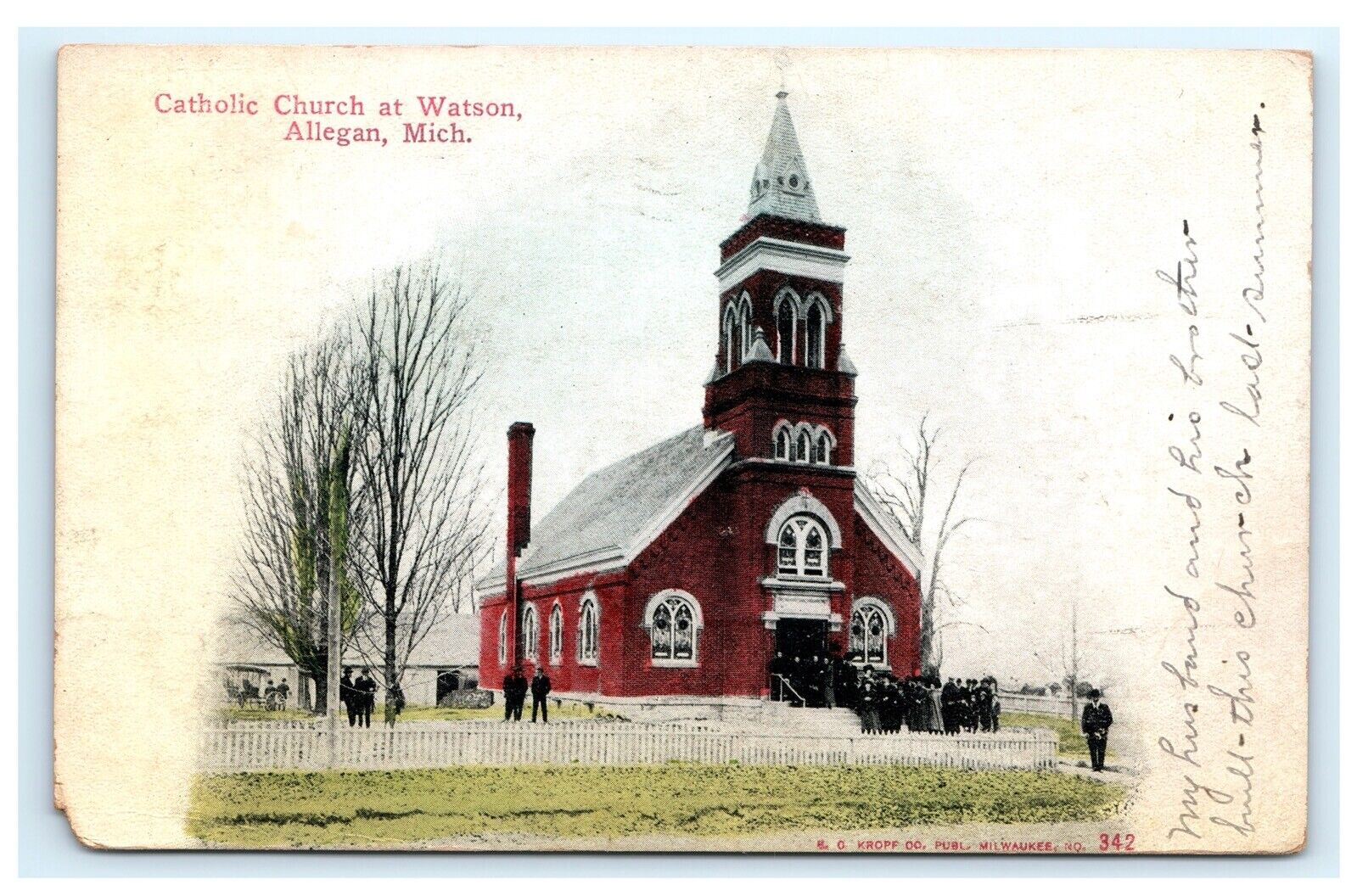 Catholic Church at Watson Allegan MI Michigan Postcard 1910 B14