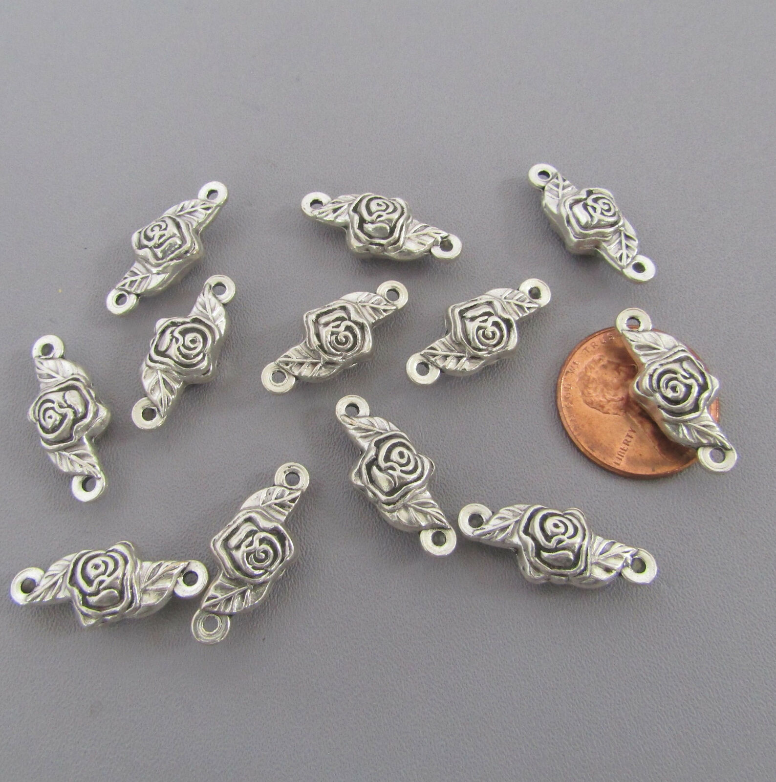 12 LARGE Rose OUR FATHER Beads ITALY Paters Rosary Rosaries F103 finish SILVER