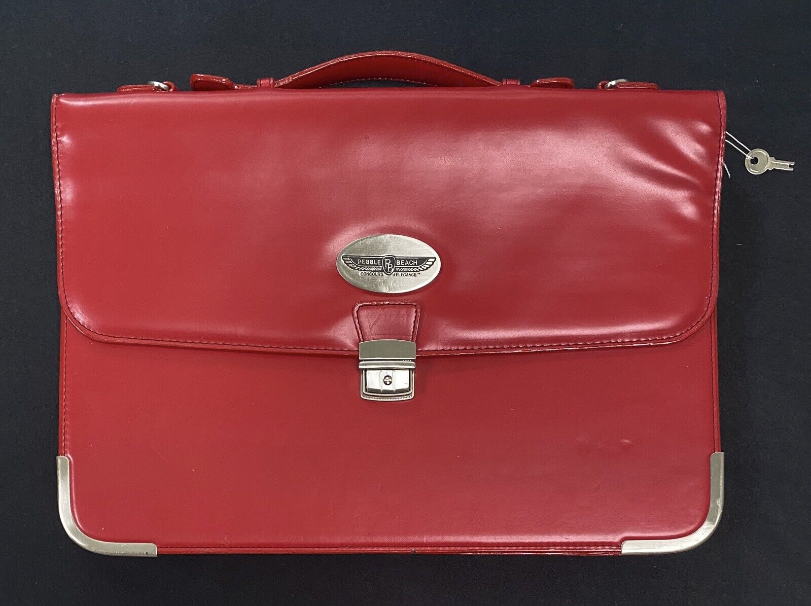 Pebble Beach Concours Red Leather-Look Briefcase Bag Handbag SHARP