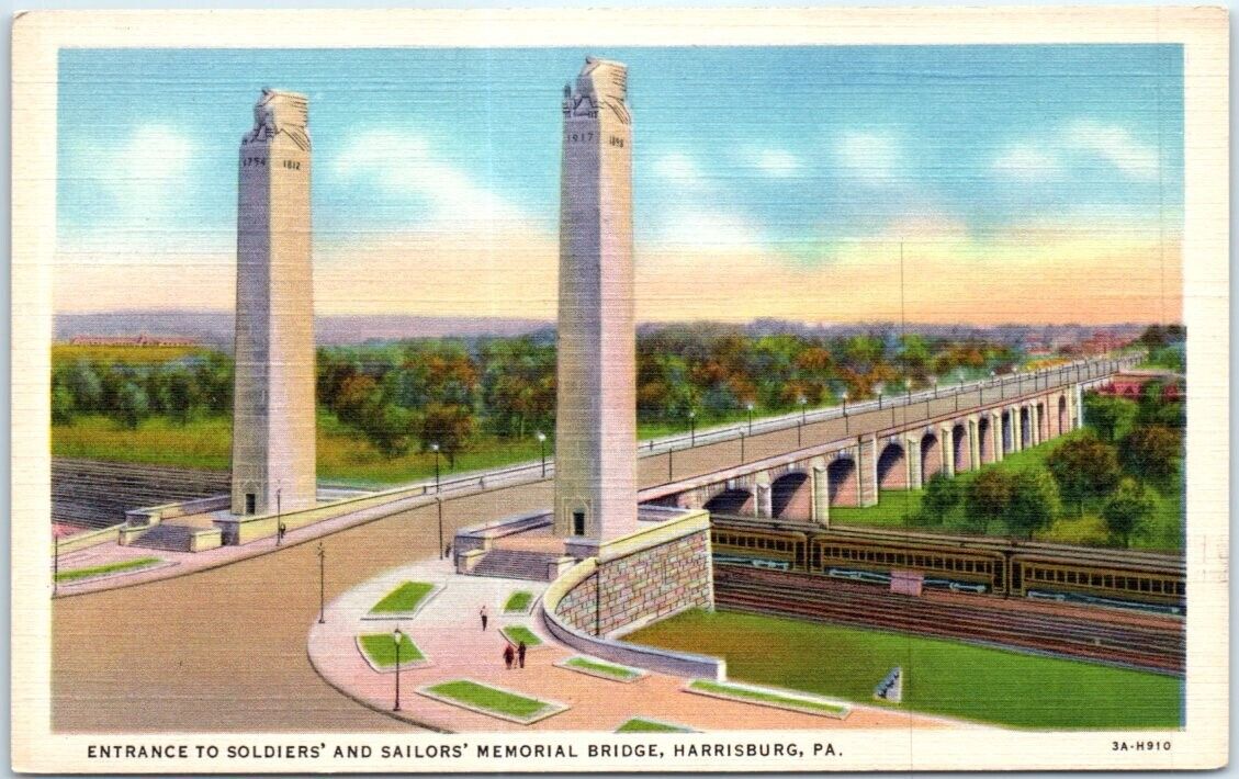 Postcard - Entrance to Soldiers' & Sailors' Memorial Bridge, Harrisburg, PA