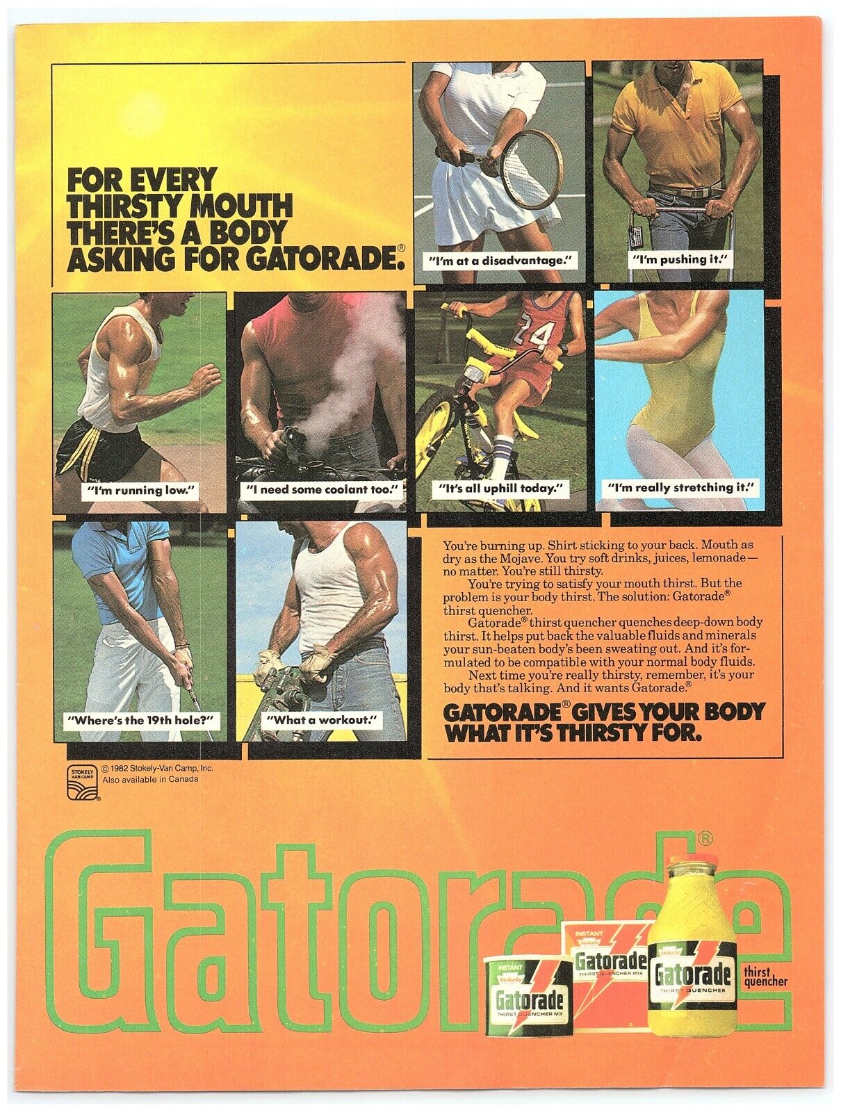 1982 Gatorade Print Ad, Gives Your Body What It\'s Thirsty For Torsos No Faces