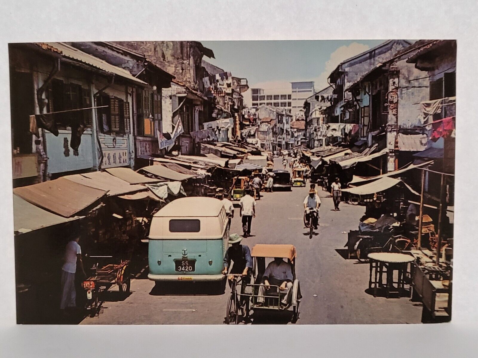 Postcard Street View Singapore Shops Bicycle Rickshaw