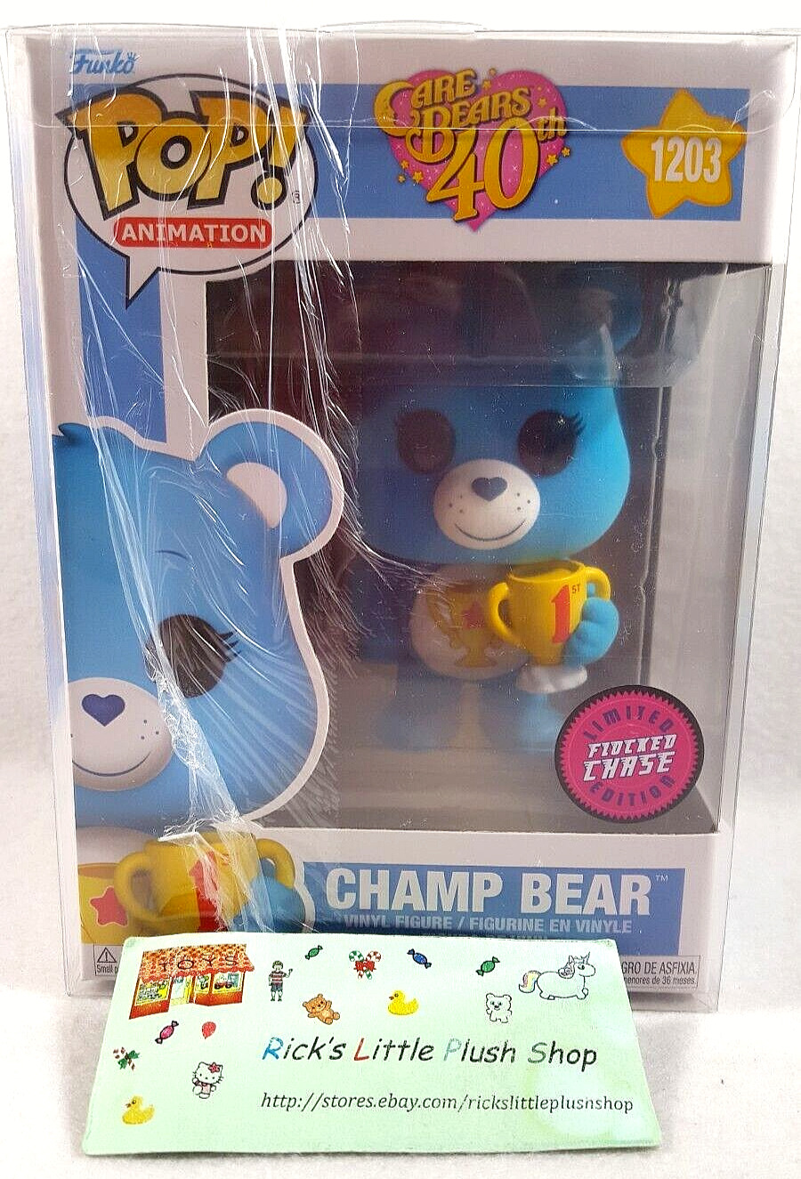 Funko Pop Care Bears 40th: Champ Bear #1203 (CHASE) W/Protector