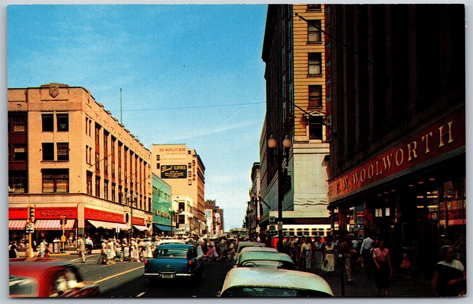 Vtg Minneapolis Minnesota MN Nicollet Avenue Street View SS Krege 1950s Postcard