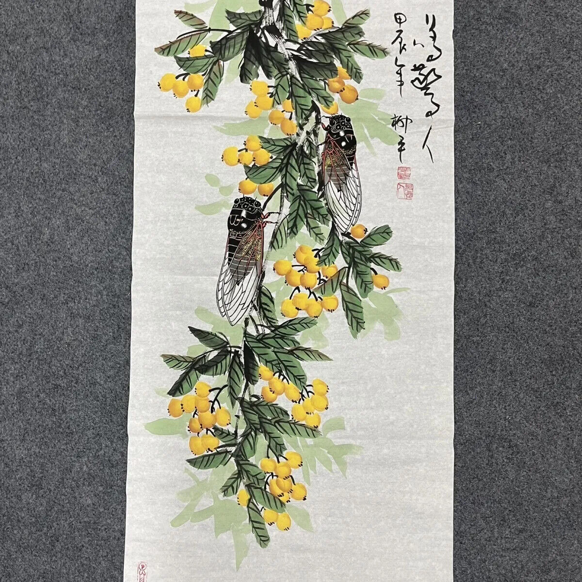 Fruit, Golden Fruit, Cicada Auspicious Song, Cicada, Xuan Paper Hanging Painting