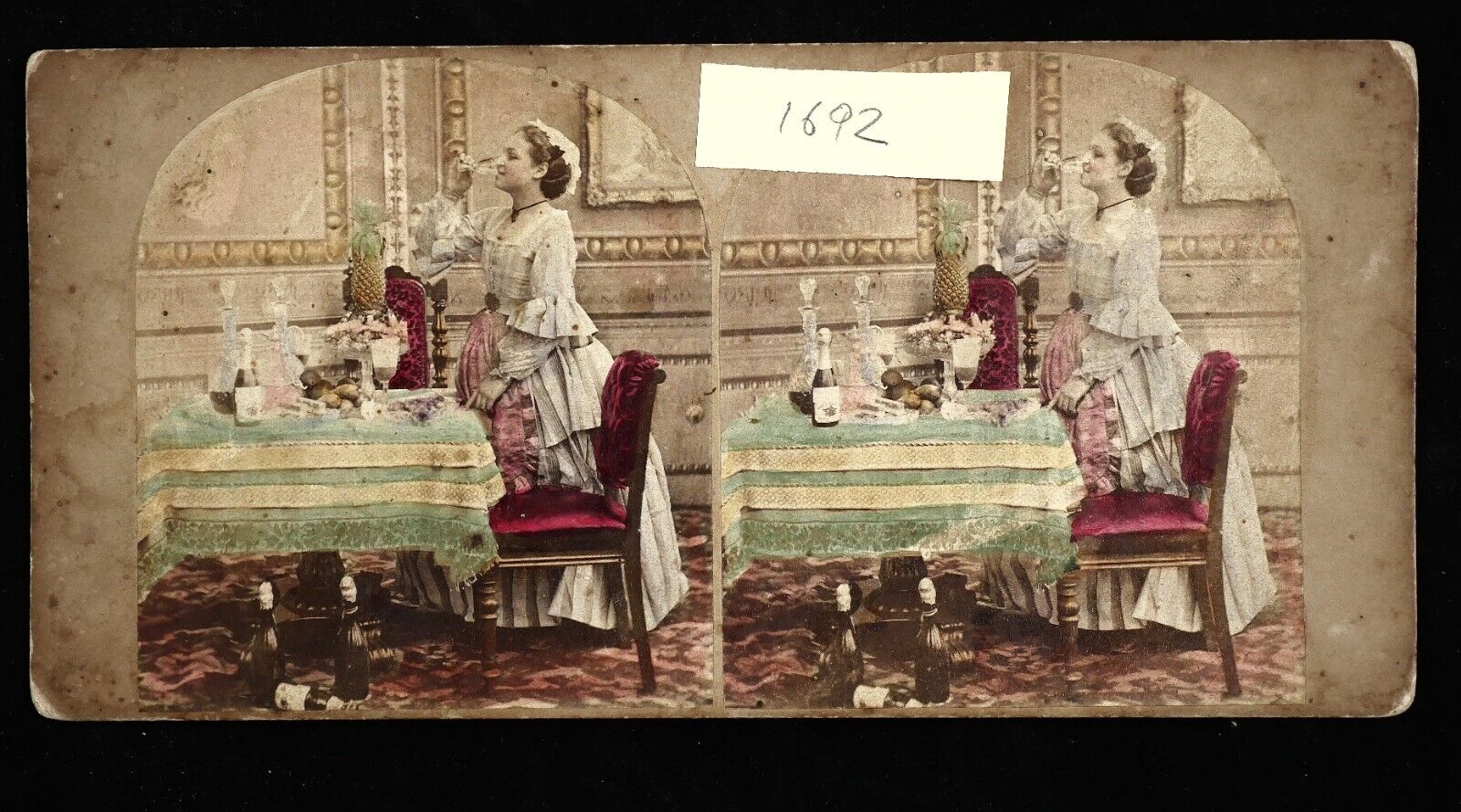 EARLY 1850s hand colored Stereoview - Tasting on the Sly - flat mount