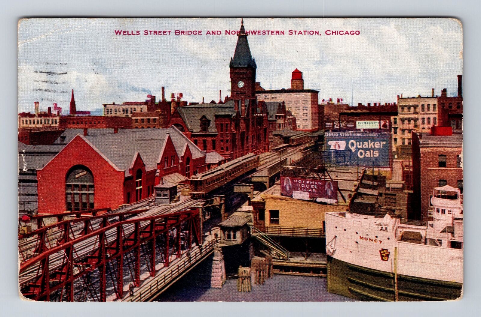 Chicago IL-Illinois, Wells Street Bridge And Station, Vintage c1911 Postcard