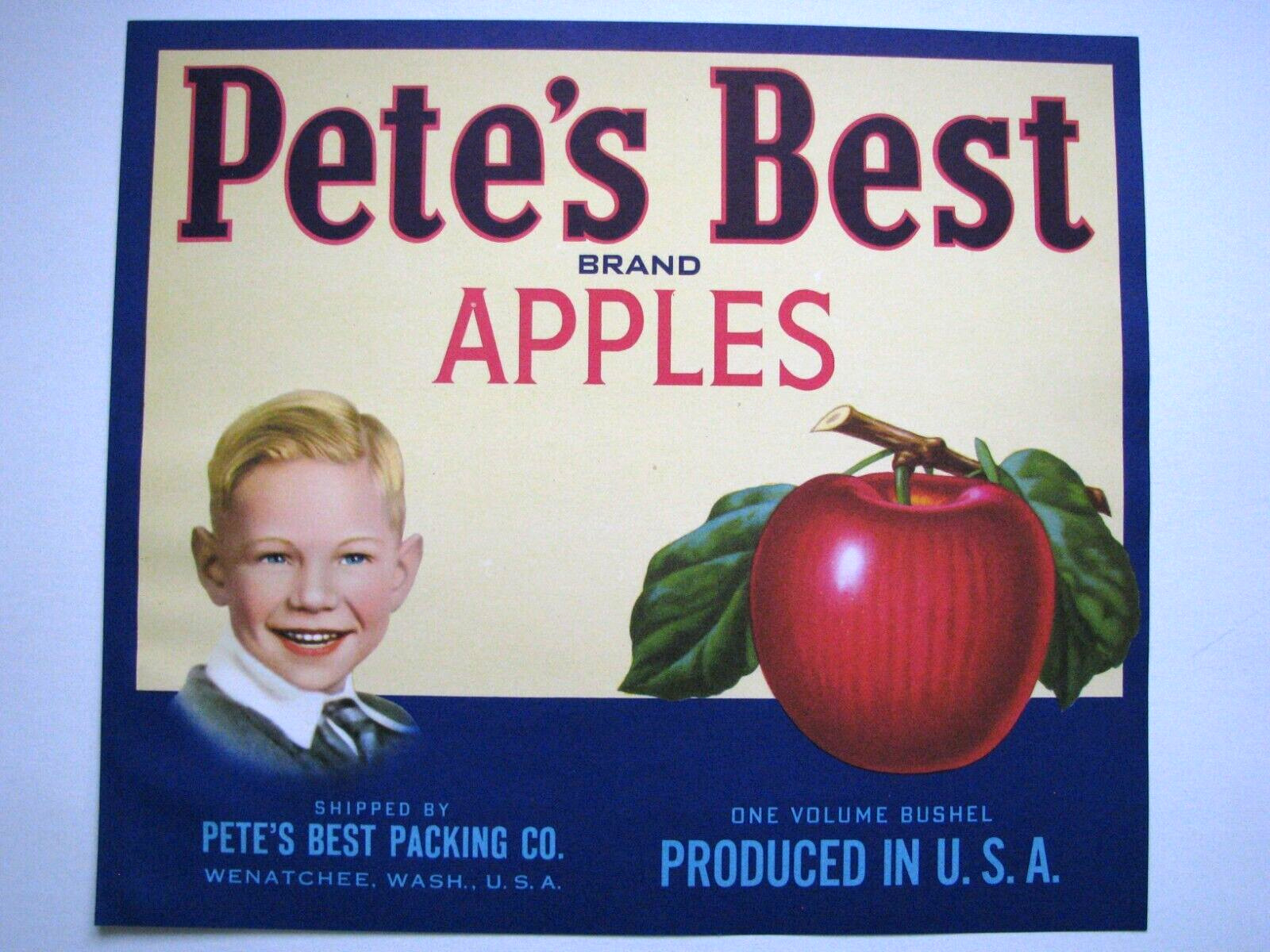 Original PETE\'S BEST apple crate label Pete\'s Best Packing Co Wenatchee WA