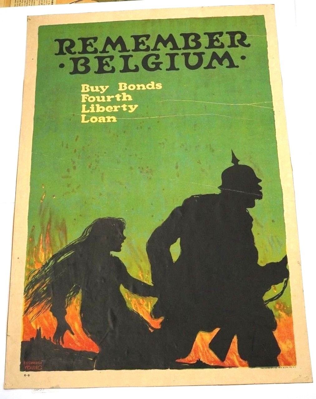 RARE Original WWI 1918 Remember Belguim Liberty Loan Propaganda Poster 19.5 x 30